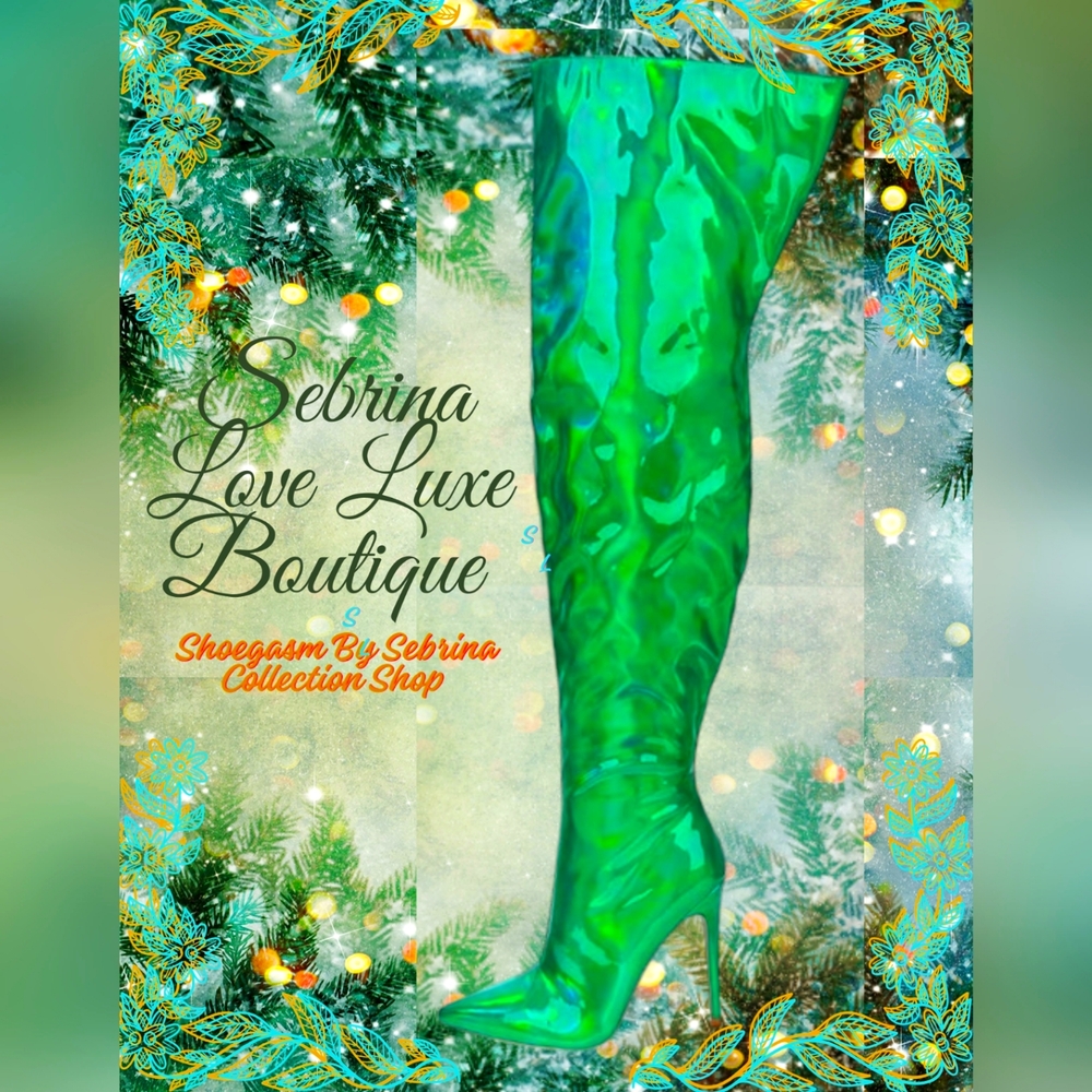 Sexy Metallic Green Thigh Boots